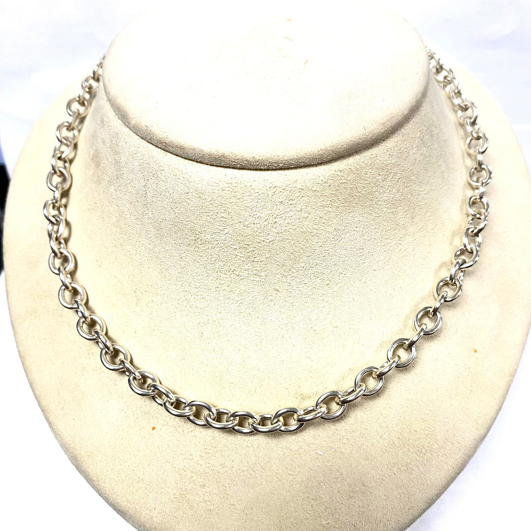 u583 Vintage Sterling Silver 925 Cable Link Chain Necklace 15-16.5” Long