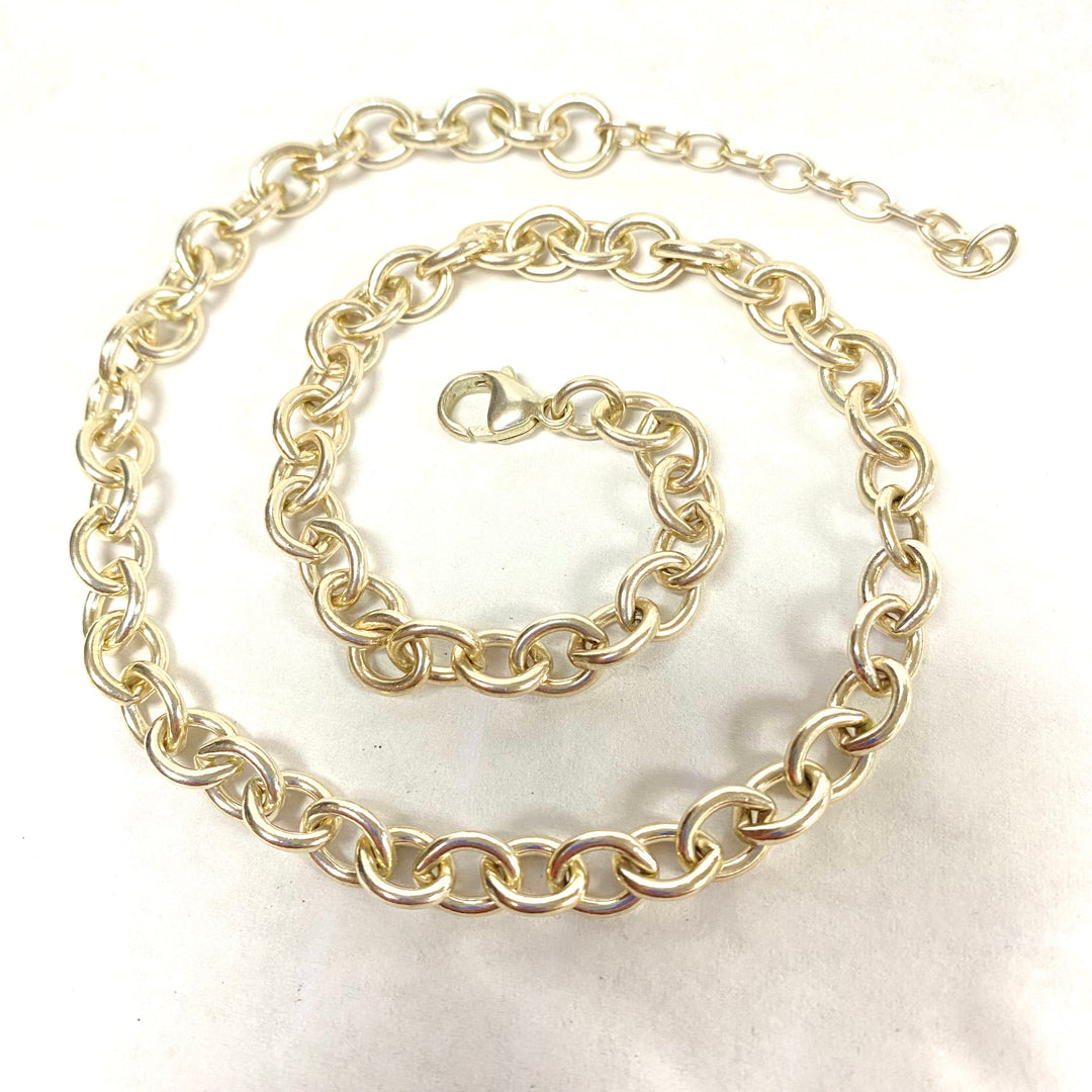 u583 Vintage Sterling Silver 925 Cable Link Chain Necklace 15-16.5” Long