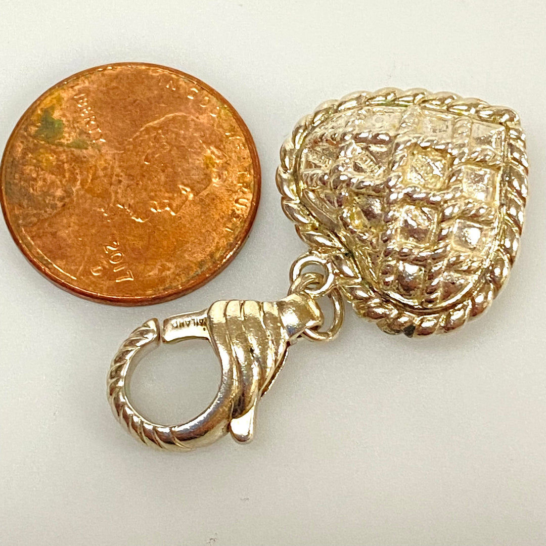 u592 Vintage Sterling Silver Heart Charm Pendant Openable Bail White Stones