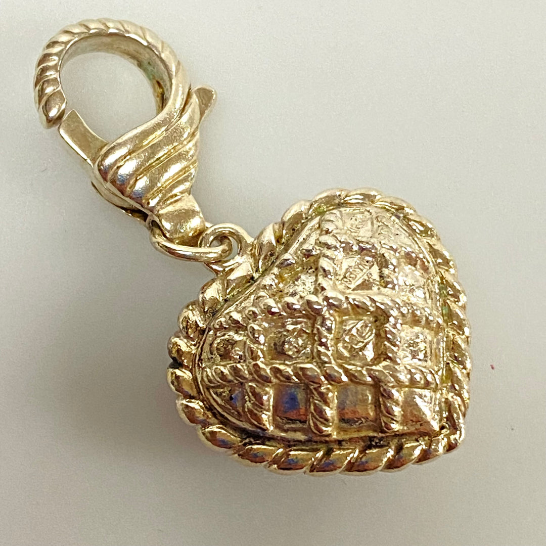 u592 Vintage Sterling Silver Heart Charm Pendant Openable Bail White Stones