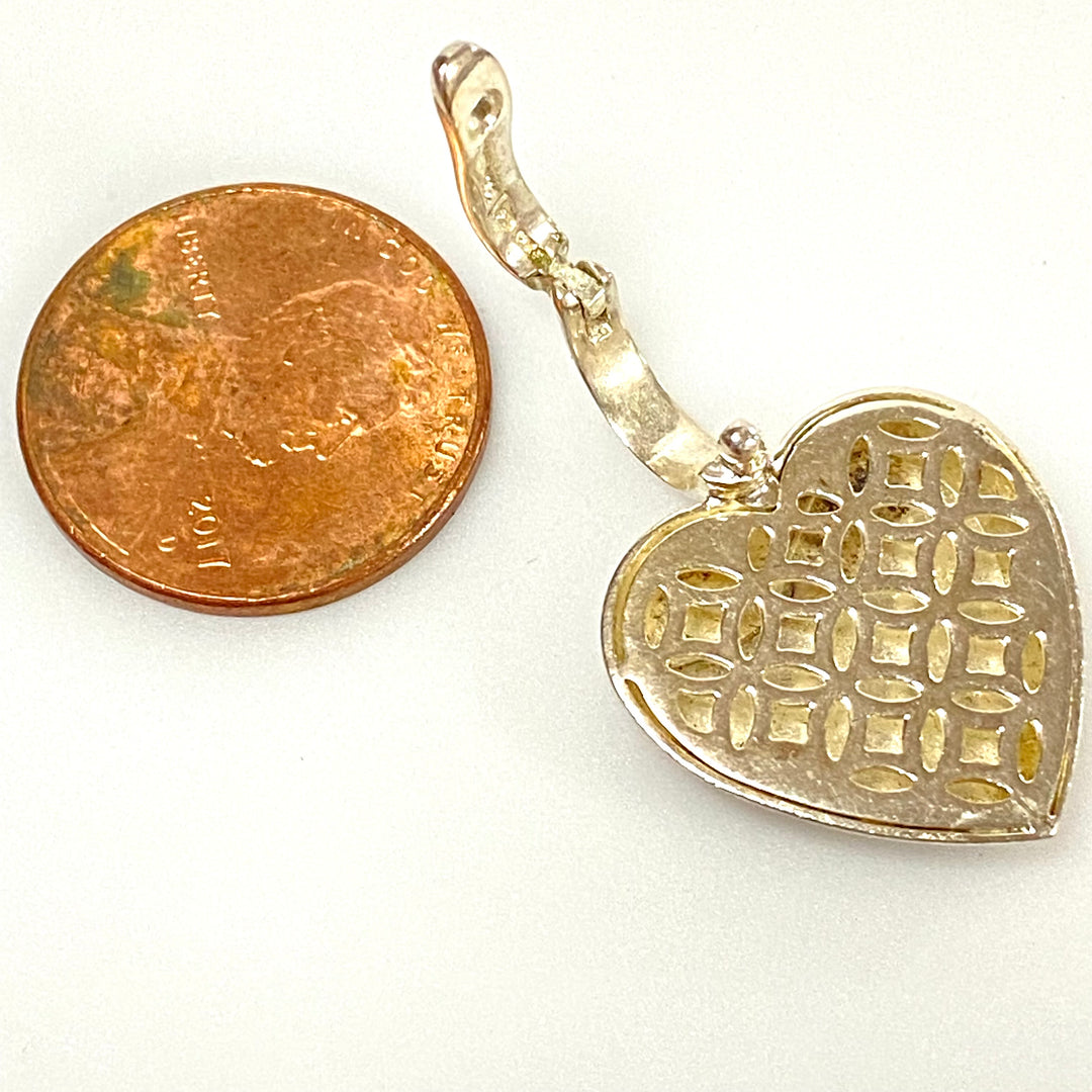 u593 Vintage Sterling Silver 925 Heart Charm Pendant Open Openable Bail