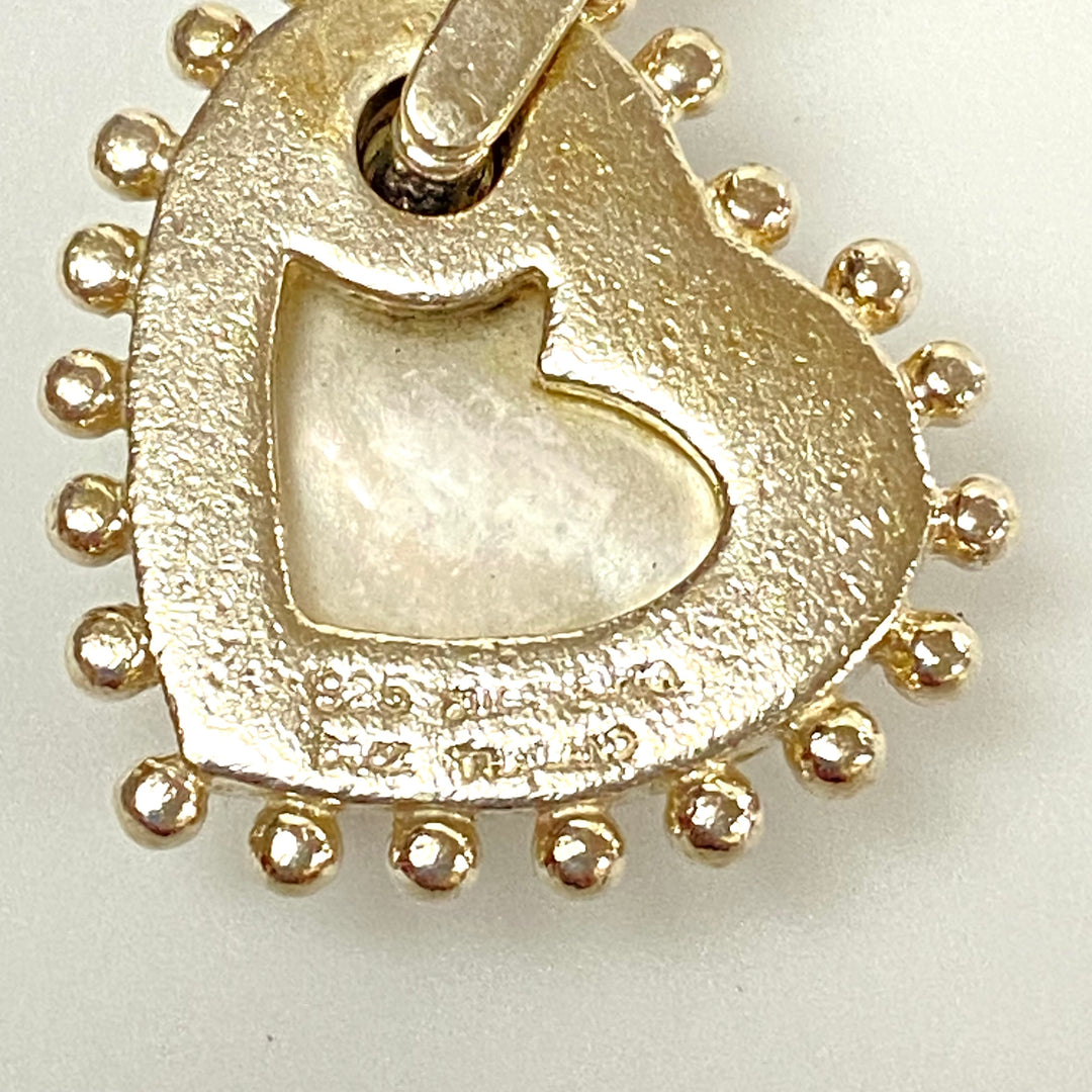 u594 Vintage Sterling Silver 925 Heart Mother of Pearl Pendant Openable Bail