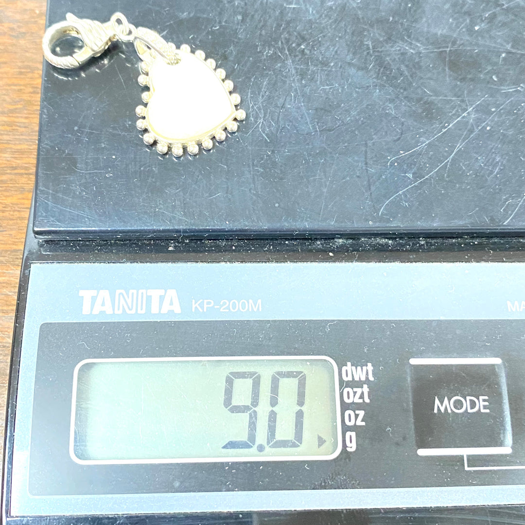 u594 Vintage Sterling Silver 925 Heart Mother of Pearl Pendant Openable Bail