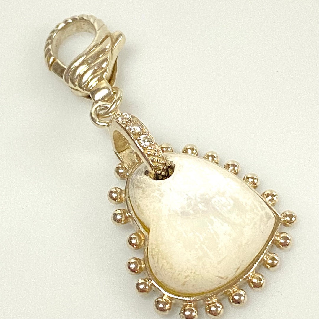 u594 Vintage Sterling Silver 925 Heart Mother of Pearl Pendant Openable Bail