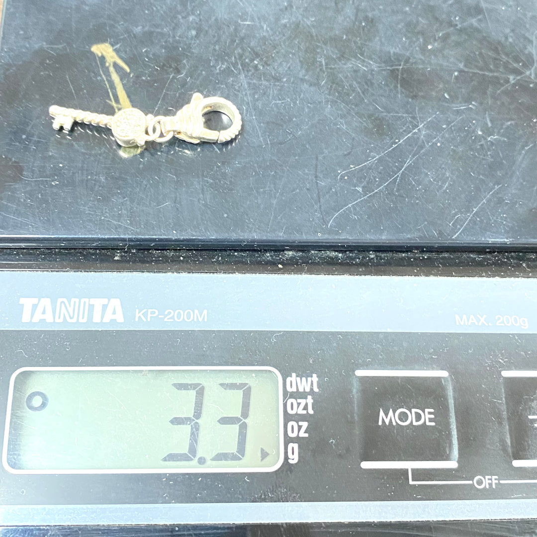 u597 Vintage Sterling Silver Key Charm Pendant Openable Bail White Stones