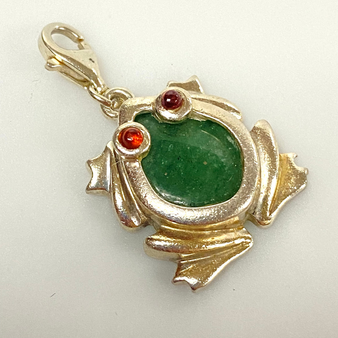 u598 Vintage Sterling Silver Frog Charm Pendant Openable Bail Multi Stones