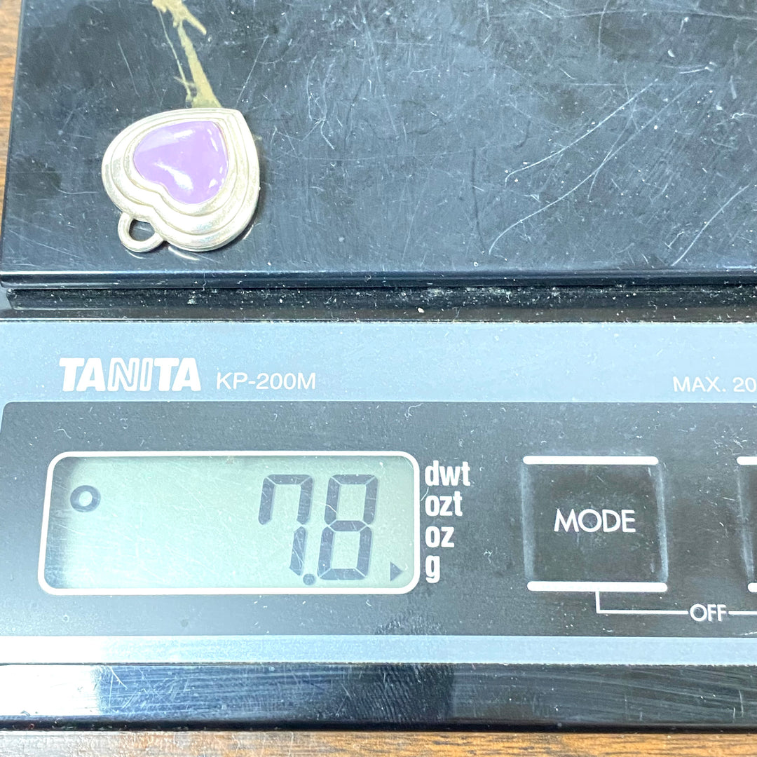 u600 Vintage Sterling Silver 925 Heart Charm Pendant Lavender Jade Heart Stone