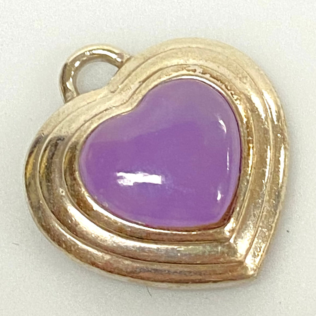 u600 Vintage Sterling Silver 925 Heart Charm Pendant Lavender Jade Heart Stone