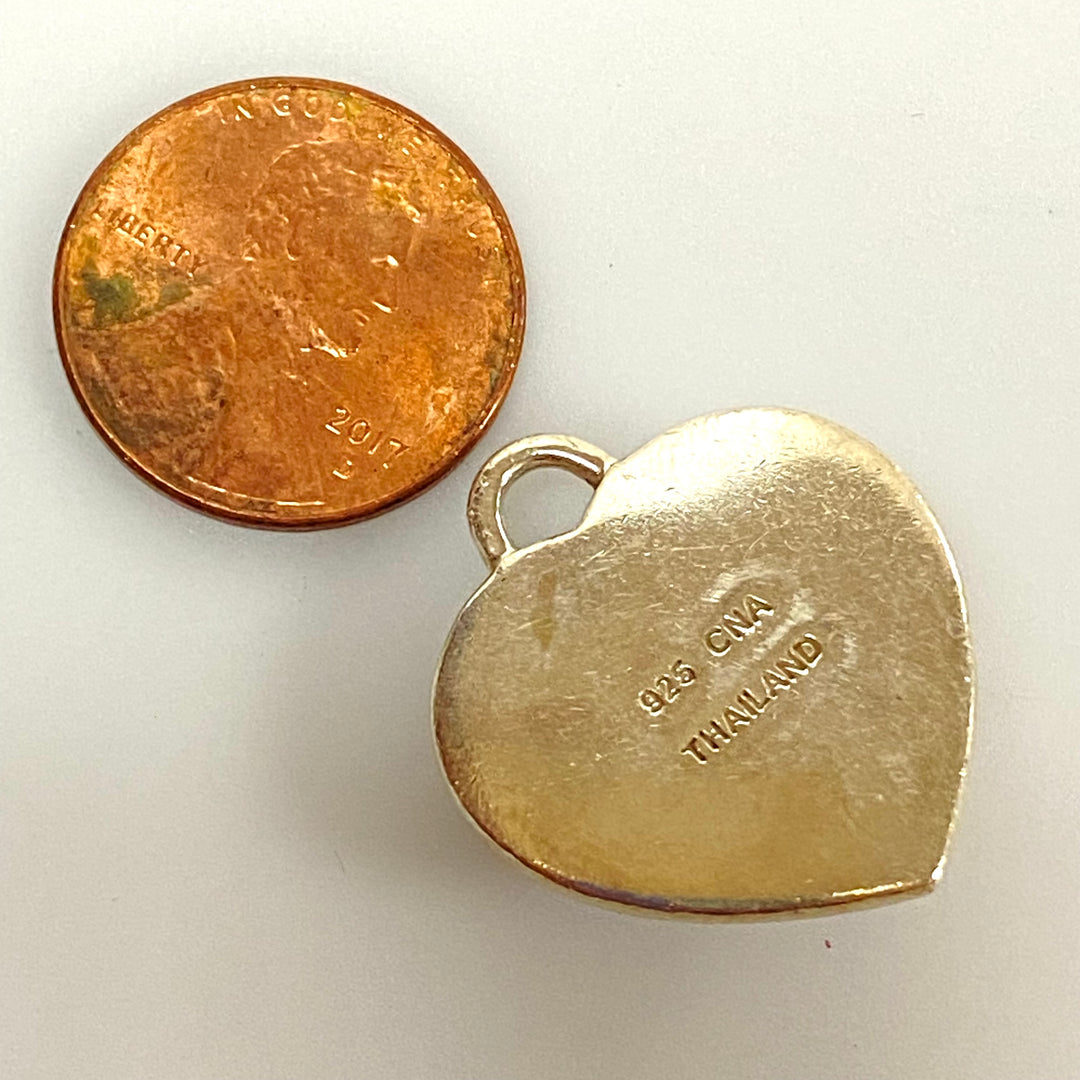 u600 Vintage Sterling Silver 925 Heart Charm Pendant Lavender Jade Heart Stone