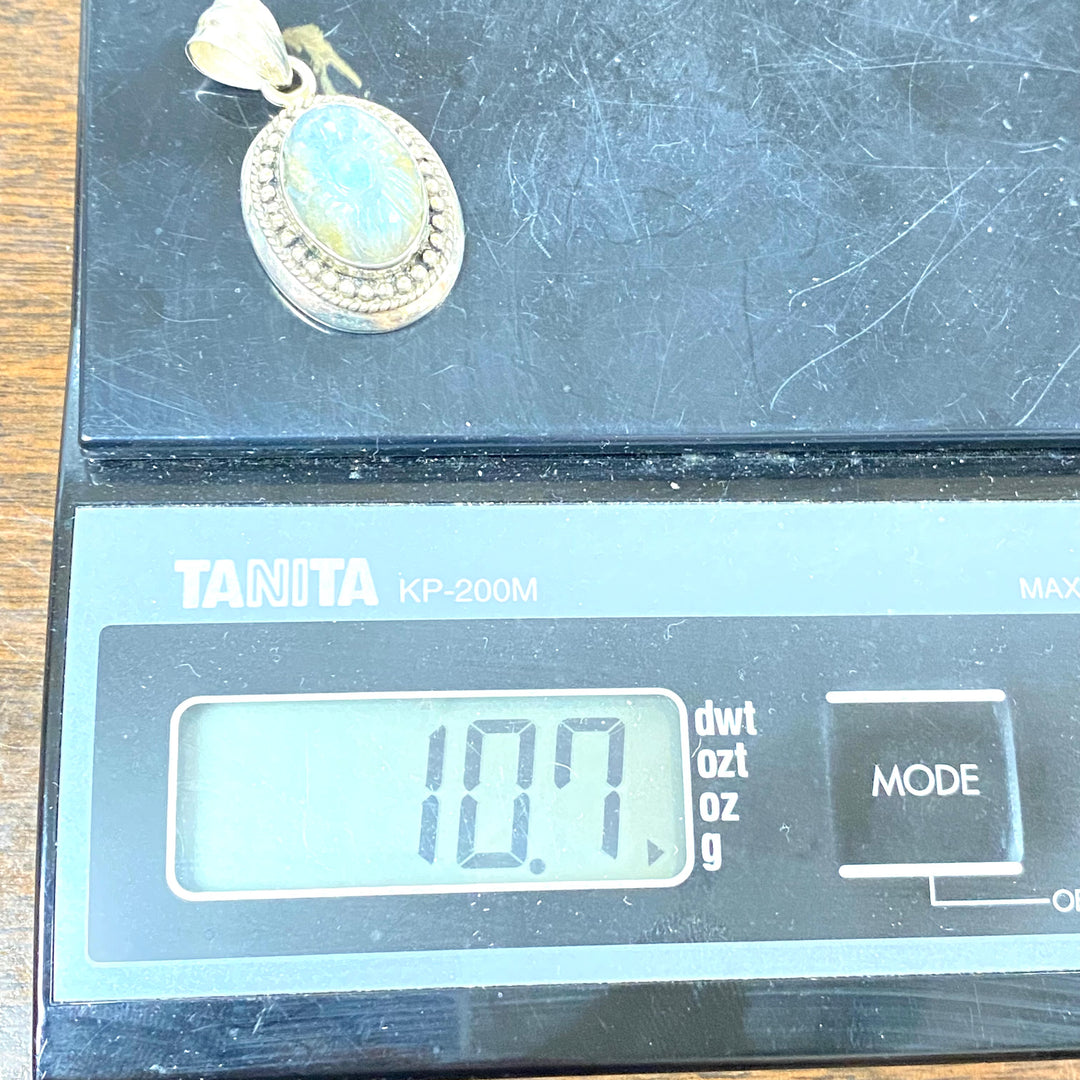 u601 Vintage Sterling Silver 925 Oval Charm Pendant Labrodarite Gemstone