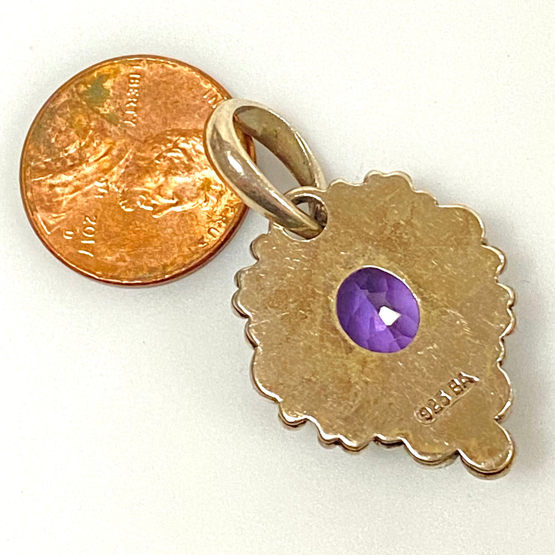 u602 Vintage Sterling Silver 925 Charm Pendant Amethyst Gemstone