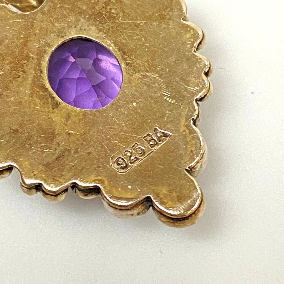 u602 Vintage Sterling Silver 925 Charm Pendant Amethyst Gemstone