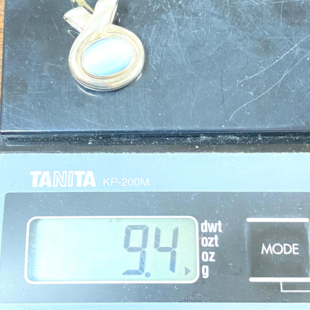 u603 Vintage Sterling Silver 925 Charm Pendant Light Blue Oval Gemstone