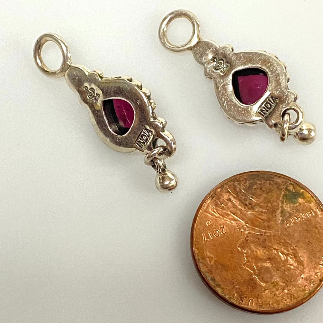 u610 Vintage Sterling Silver Hoop Earring Dangle Jackets Garnet Amethyst 2 sets