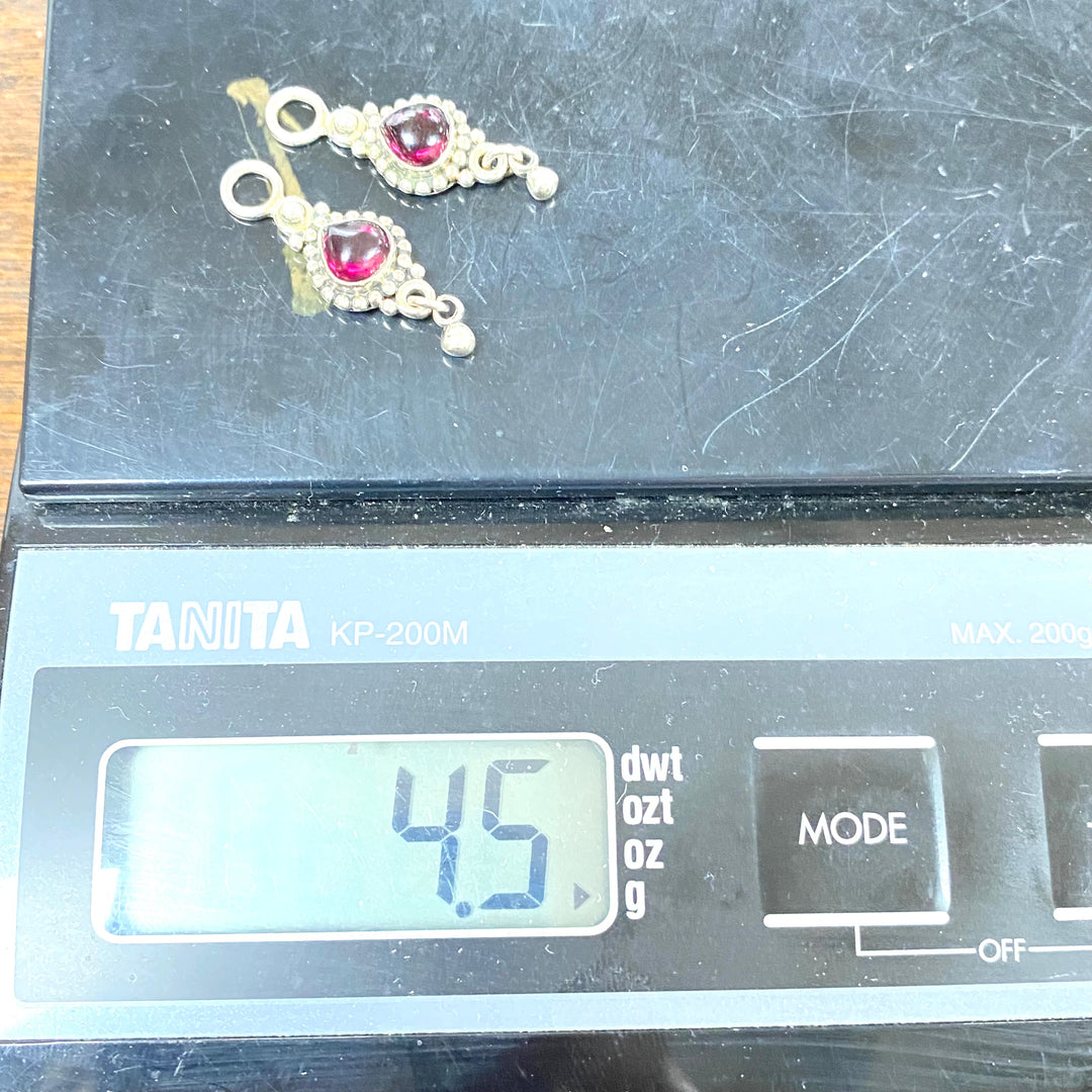 u610 Vintage Sterling Silver Hoop Earring Dangle Jackets Garnet Amethyst 2 sets