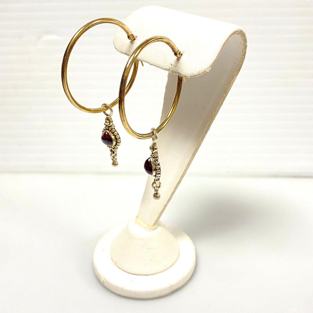 u610 Vintage Sterling Silver Hoop Earring Dangle Jackets Garnet Amethyst 2 sets