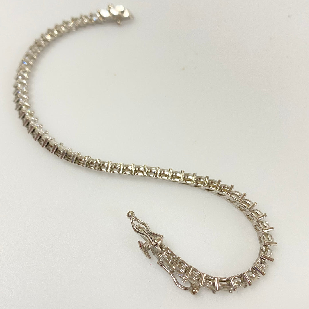 u626 Vintage 2pc Sterling Silver White CZ Stone Bracelet 7" Long Ring Size 6