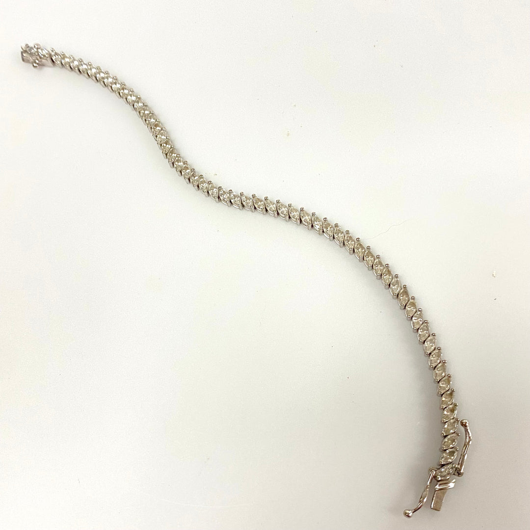 u626 Vintage 2pc Sterling Silver White CZ Stone Bracelet 7" Long Ring Size 6