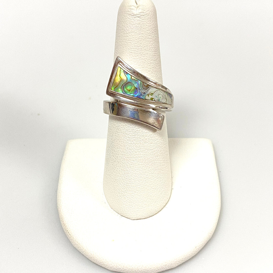 u627 Vintage 2pc Sterling Silver Mother of Pearl Bracelet 6.5" Long Ring Size 7