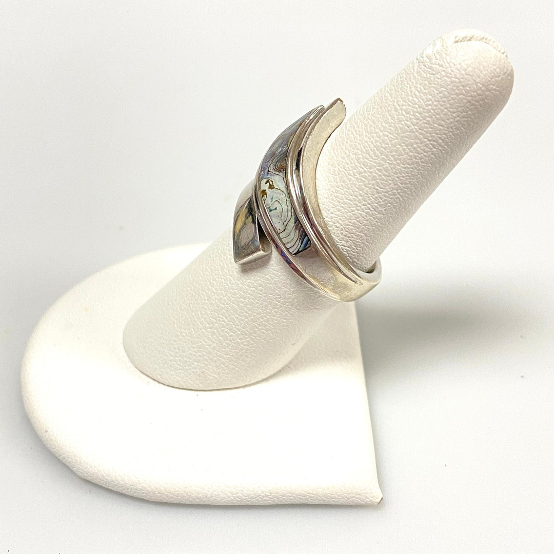 u627 Vintage 2pc Sterling Silver Mother of Pearl Bracelet 6.5" Long Ring Size 7