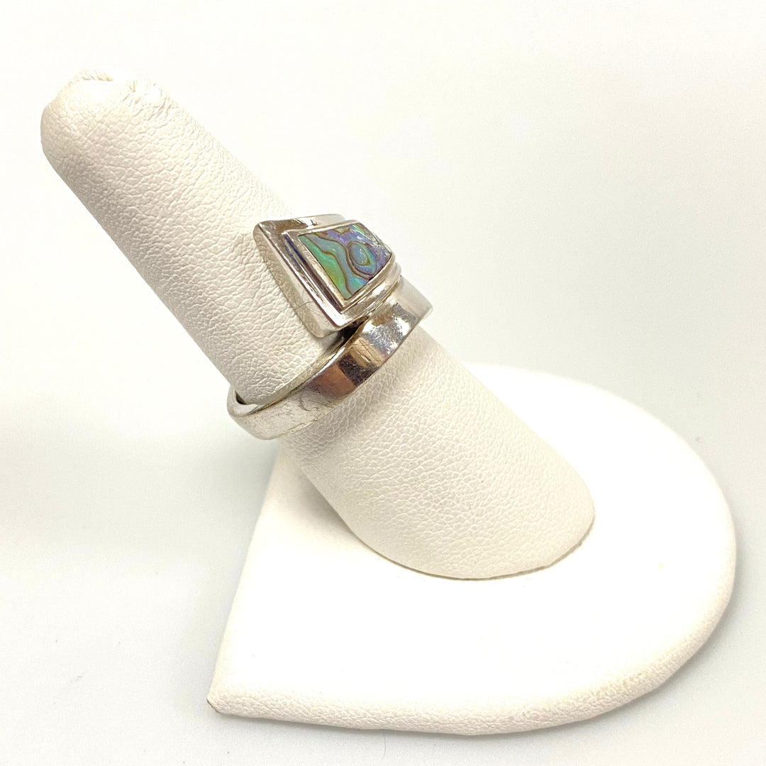 u627 Vintage 2pc Sterling Silver Mother of Pearl Bracelet 6.5" Long Ring Size 7