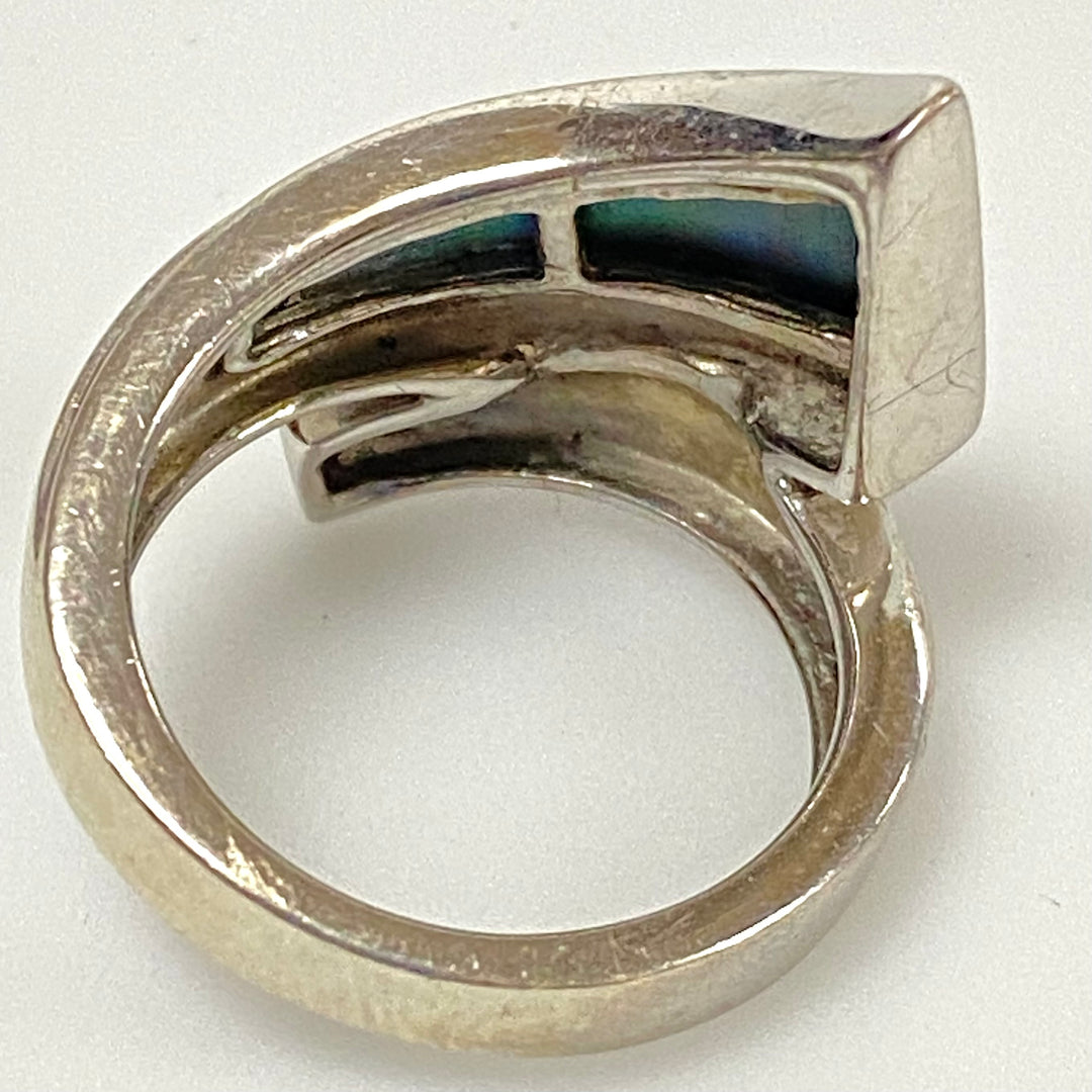 u627 Vintage 2pc Sterling Silver Mother of Pearl Bracelet 6.5" Long Ring Size 7