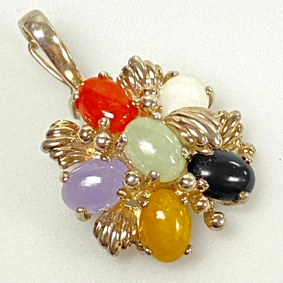 u637 Vintage 3pc Sterling Silver Multi Gemstones Bracelet 7.5" Ring Sz 6 Pendant