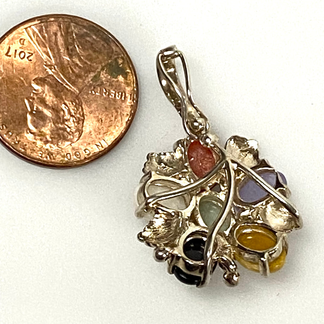 u637 Vintage 3pc Sterling Silver Multi Gemstones Bracelet 7.5" Ring Sz 6 Pendant