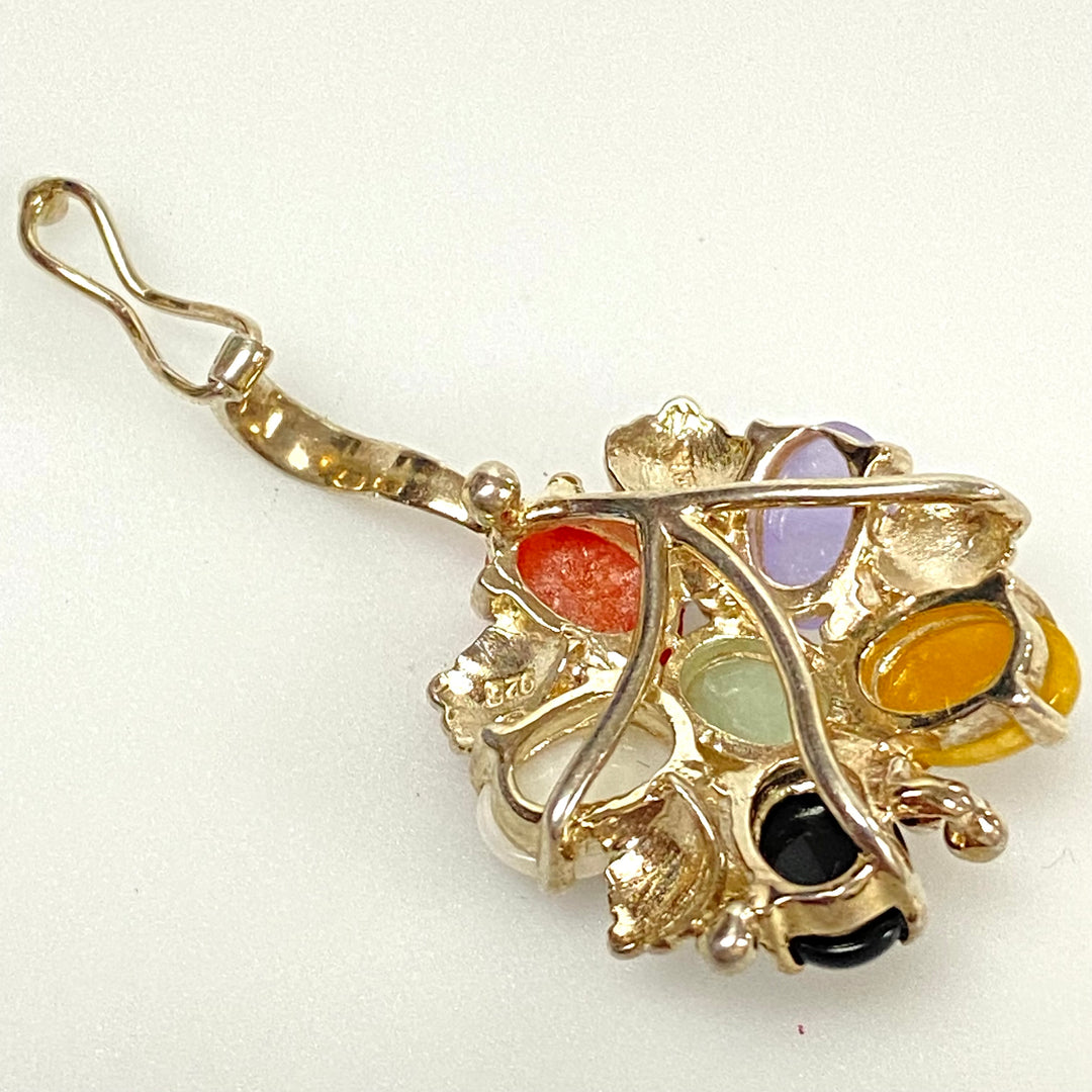 u637 Vintage 3pc Sterling Silver Multi Gemstones Bracelet 7.5" Ring Sz 6 Pendant