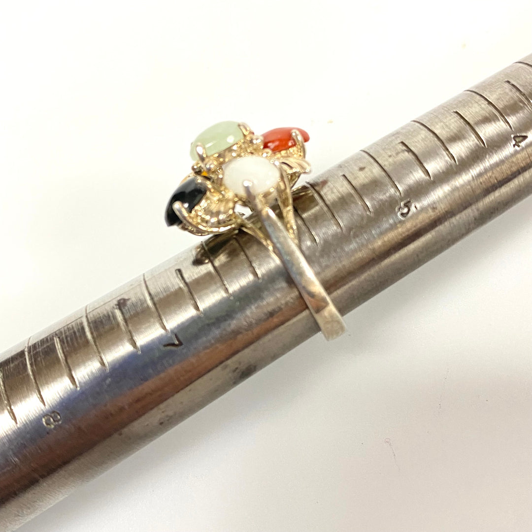 u637 Vintage 3pc Sterling Silver Multi Gemstones Bracelet 7.5" Ring Sz 6 Pendant