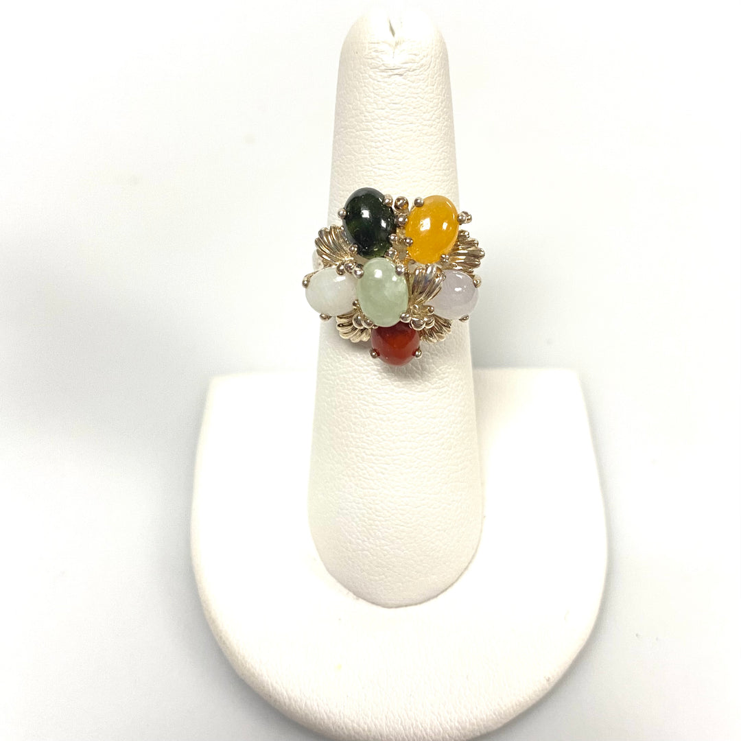 u637 Vintage 3pc Sterling Silver Multi Gemstones Bracelet 7.5" Ring Sz 6 Pendant