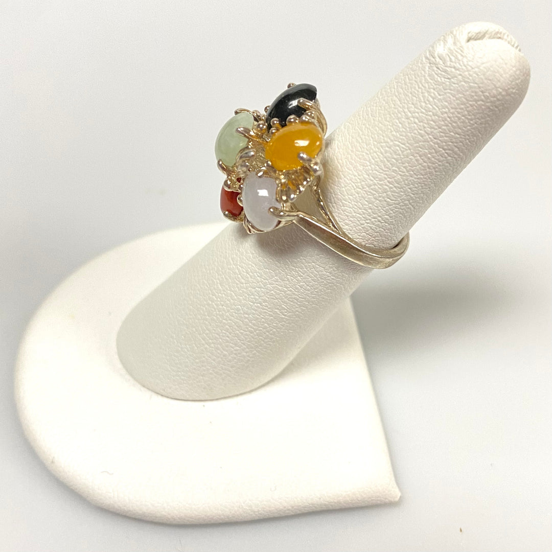 u637 Vintage 3pc Sterling Silver Multi Gemstones Bracelet 7.5" Ring Sz 6 Pendant