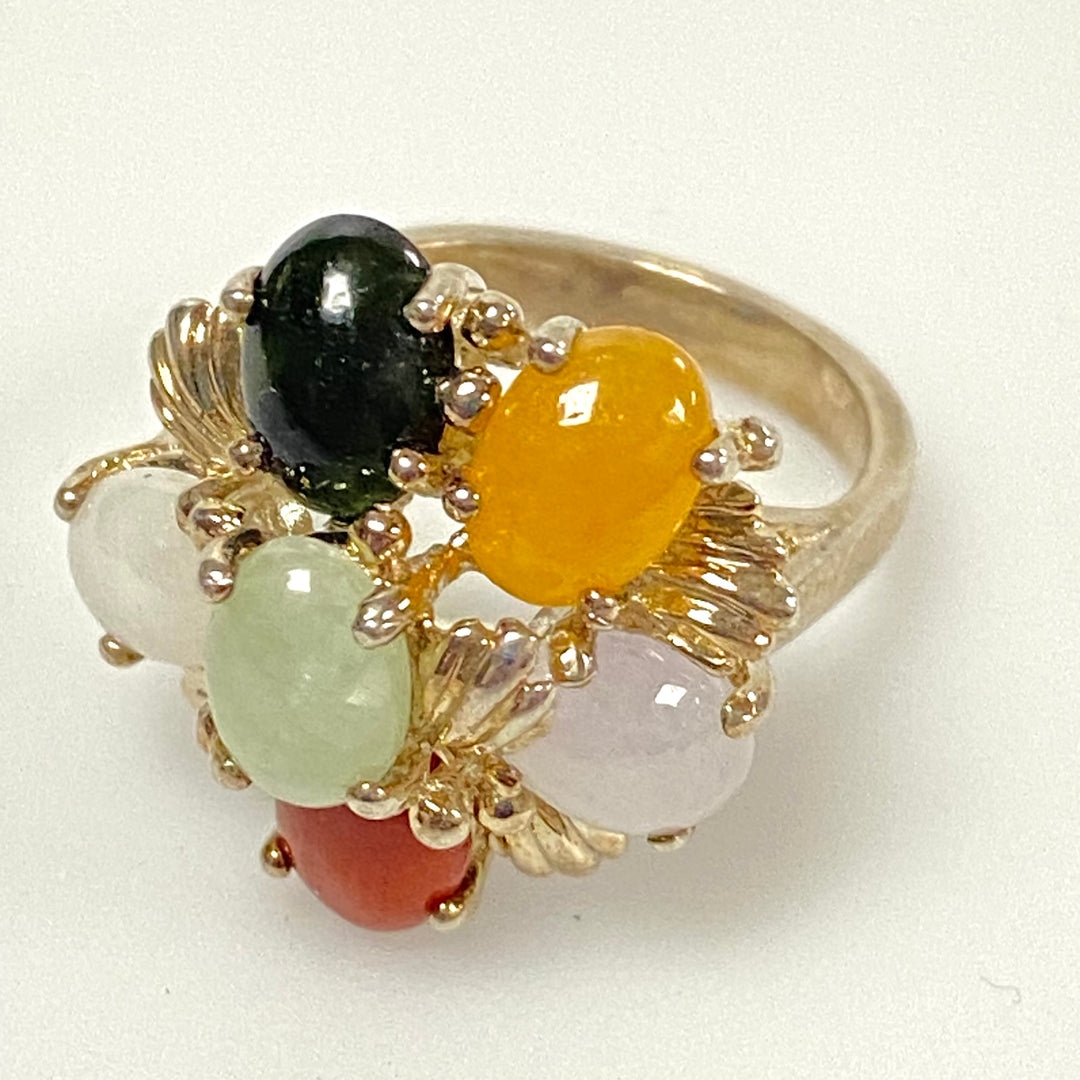 u637 Vintage 3pc Sterling Silver Multi Gemstones Bracelet 7.5" Ring Sz 6 Pendant