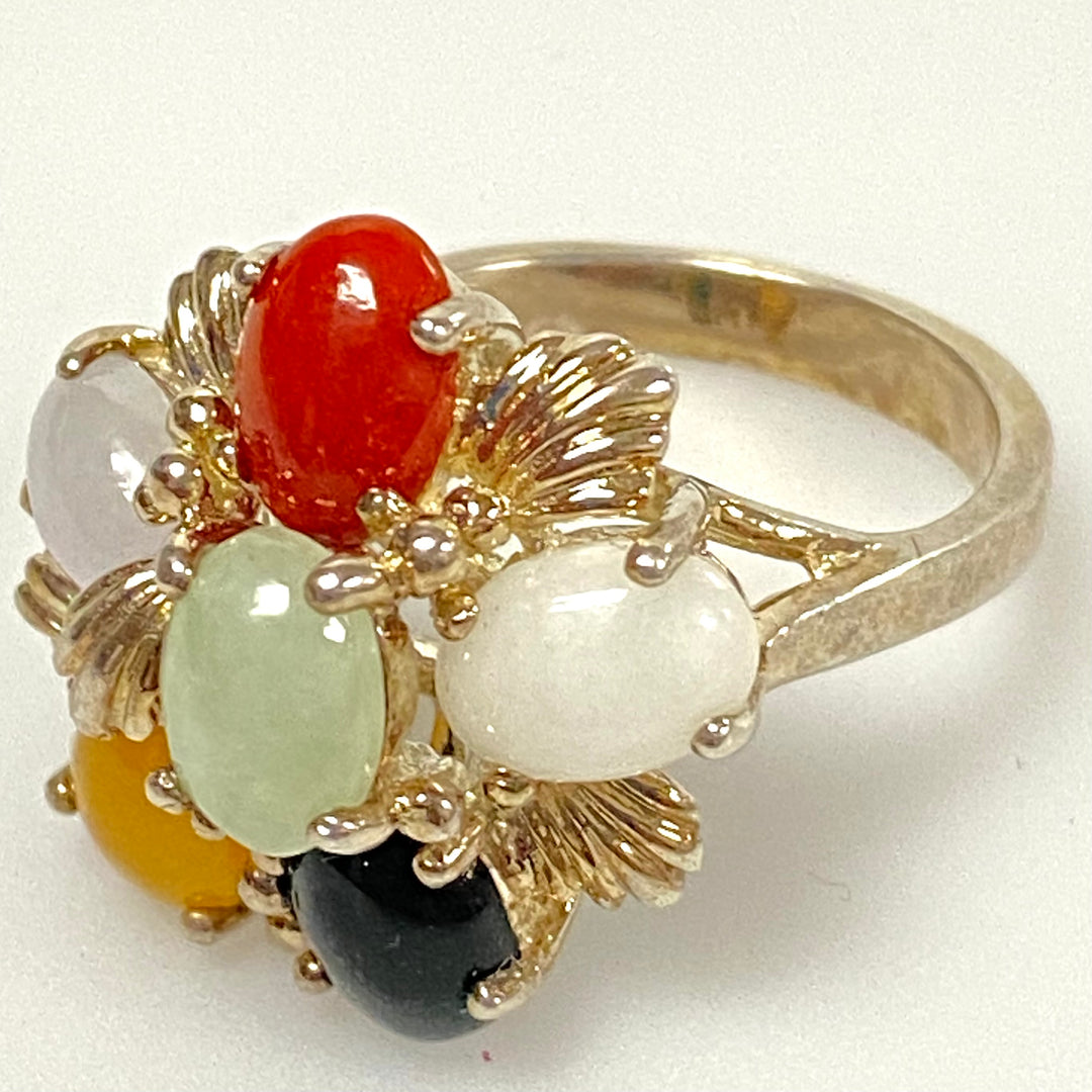 u637 Vintage 3pc Sterling Silver Multi Gemstones Bracelet 7.5" Ring Sz 6 Pendant