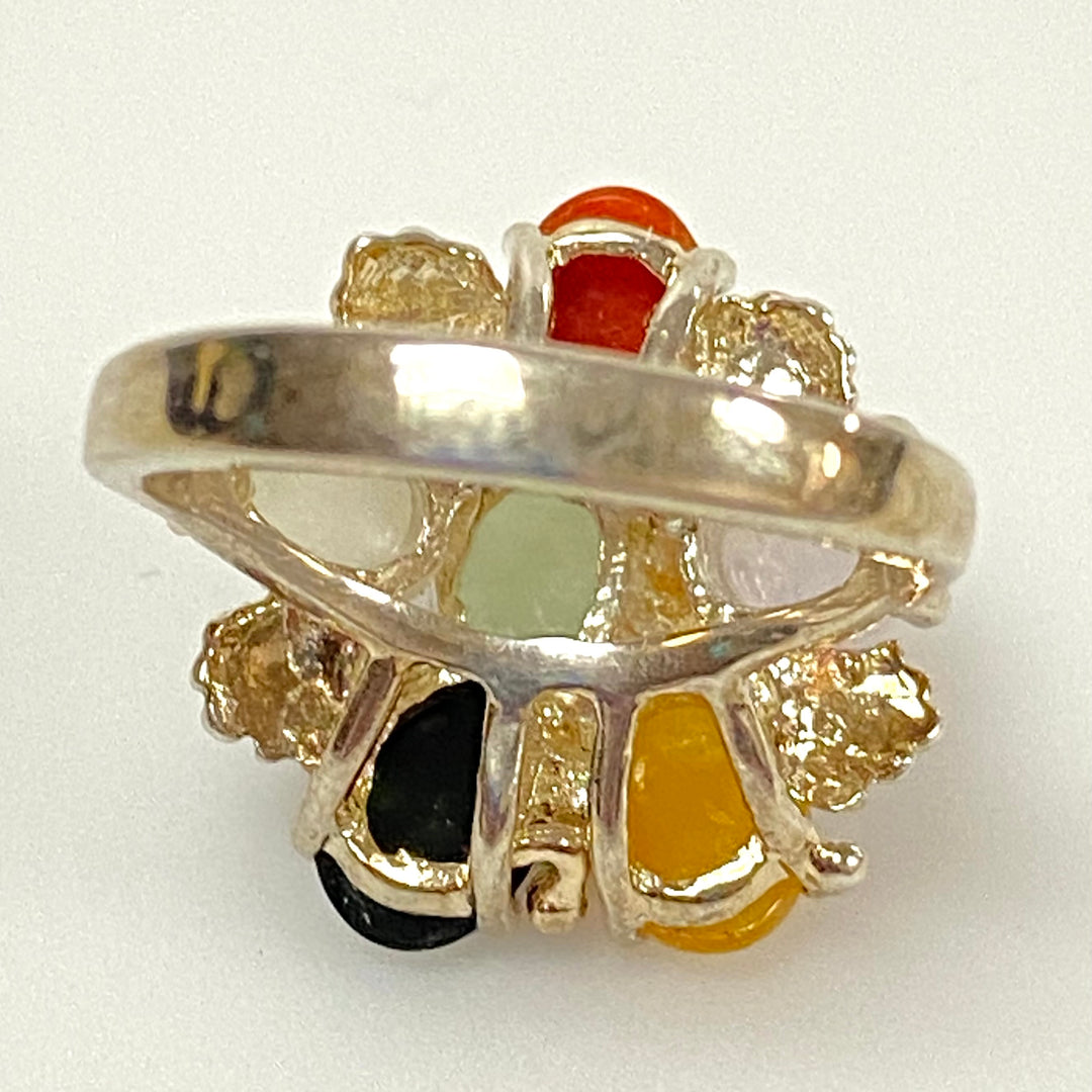 u637 Vintage 3pc Sterling Silver Multi Gemstones Bracelet 7.5" Ring Sz 6 Pendant