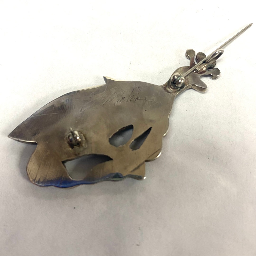 u640 Vintage Native American Sterling Silver Enamel Jack Mahkee Brooch Pendant