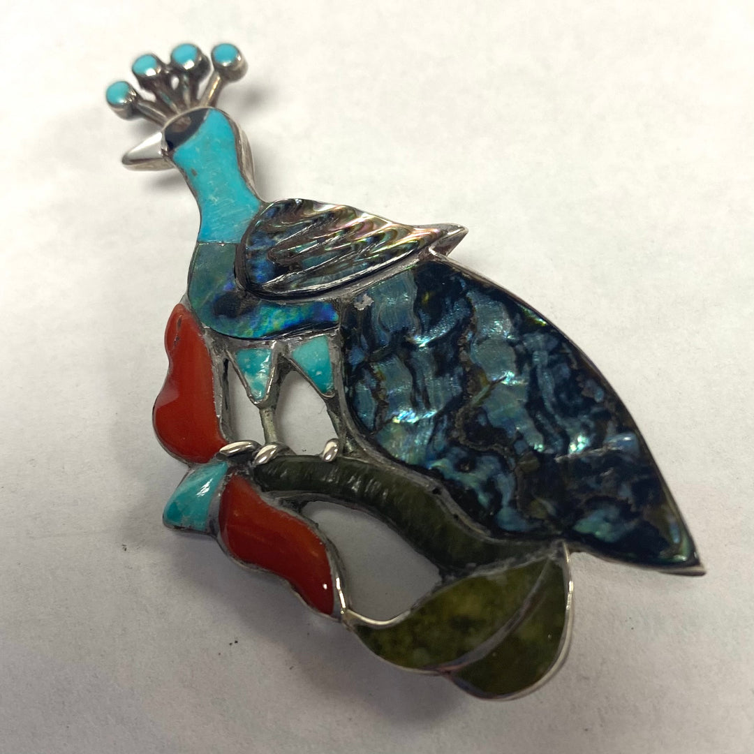 u640 Vintage Native American Sterling Silver Enamel Jack Mahkee Brooch Pendant