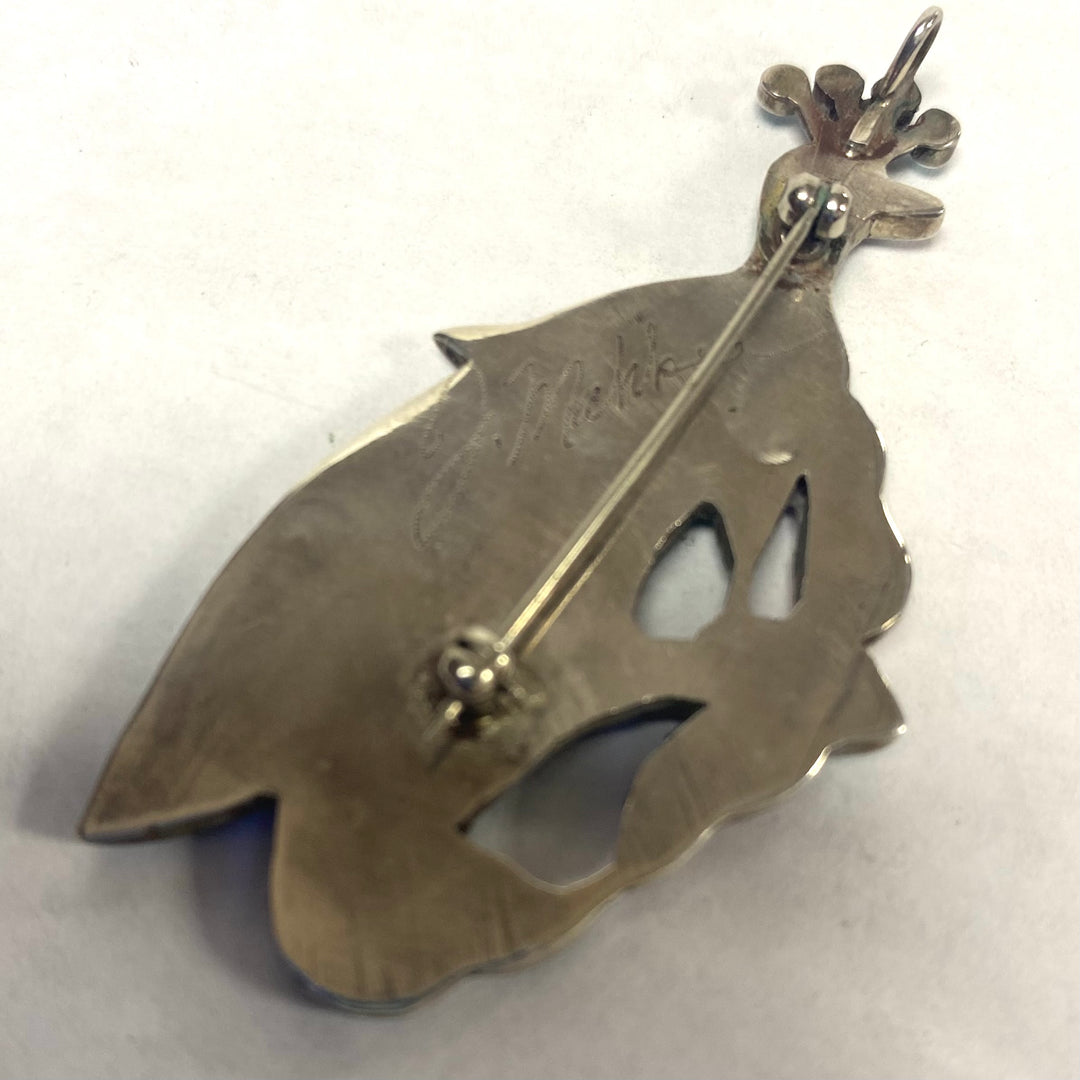 u640 Vintage Native American Sterling Silver Enamel Jack Mahkee Brooch Pendant