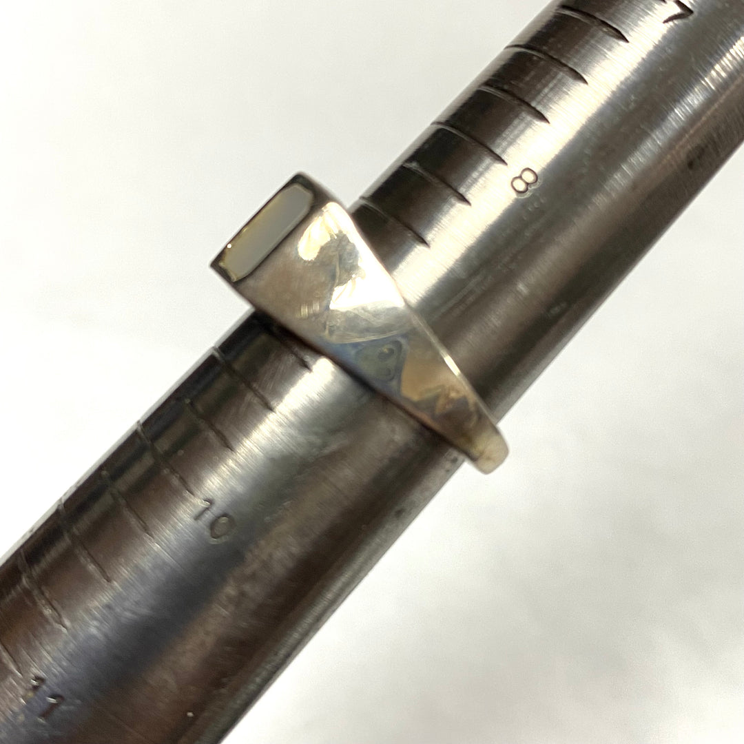 u656 Vintage Sterling Silver 925 White Mother of Pearl Band Ring Sz 9