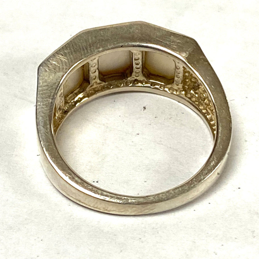 u656 Vintage Sterling Silver 925 White Mother of Pearl Band Ring Sz 9