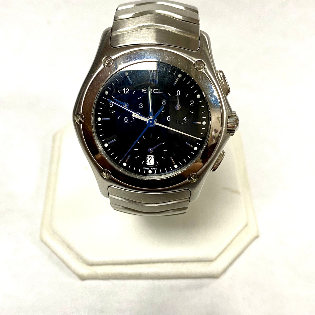 u702 Ebel Swiss Classic Wave Chronograph Stainless Steel Quartz Wrist Watch
