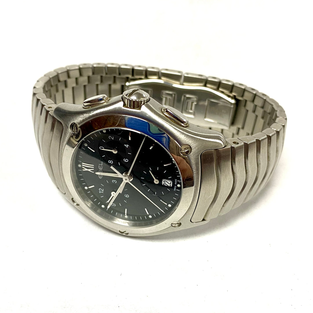 u702 Ebel Swiss Classic Wave Chronograph Stainless Steel Quartz Wrist Watch