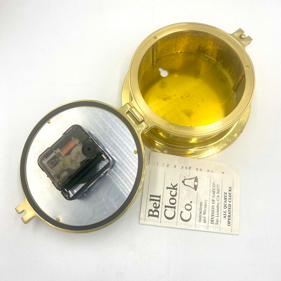 u709 Vintage Gold Tone Bell Clock Co. Ship's Clock Quartz