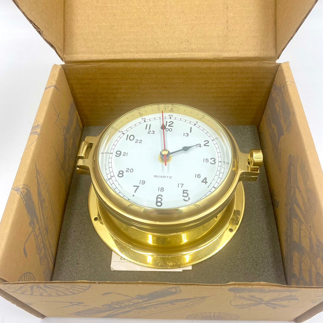 u709 Vintage Gold Tone Bell Clock Co. Ship's Clock Quartz