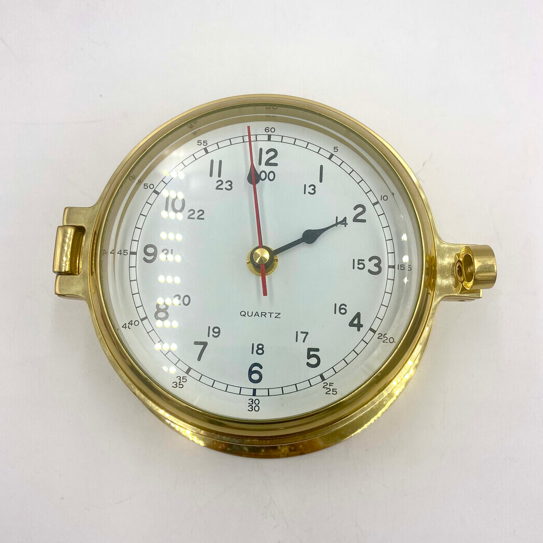 u709 Vintage Gold Tone Bell Clock Co. Ship's Clock Quartz