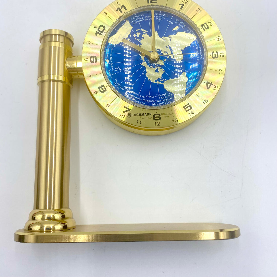 u710 Vintage Gold Tone The International Benchmark World Time Desk Clock Quartz