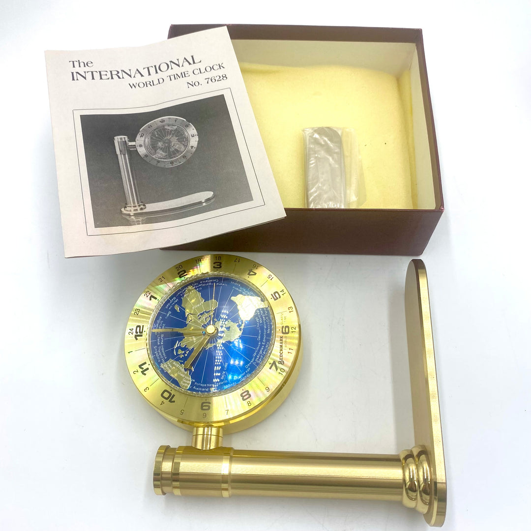 u710 Vintage Gold Tone The International Benchmark World Time Desk Clock Quartz