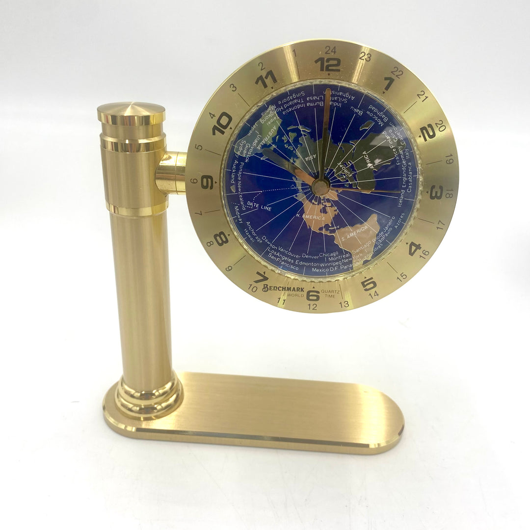 u710 Vintage Gold Tone The International Benchmark World Time Desk Clock Quartz