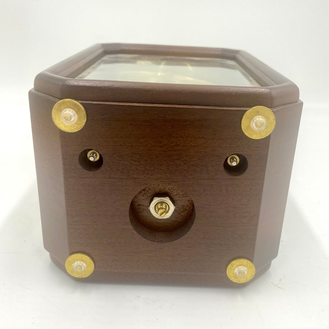 u711 Vintage Jostens Brown Wood Glass Battery Desk Shelf Mantel Clock Germany