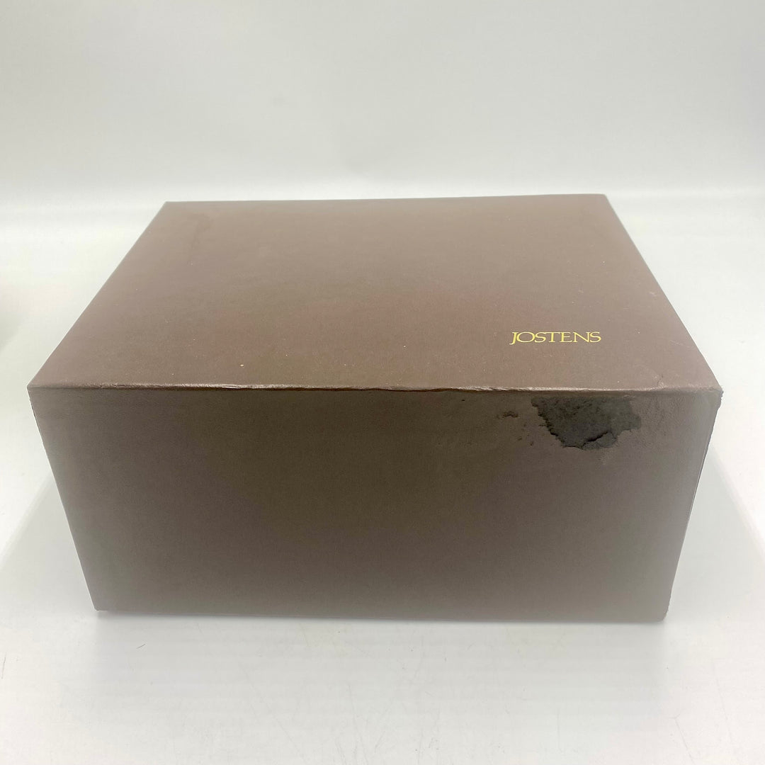 u711 Vintage Jostens Brown Wood Glass Battery Desk Shelf Mantel Clock Germany